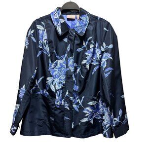 Chicos Womens Hihg Seas Floeal Navy Full Zip Rain Jacket Size 1